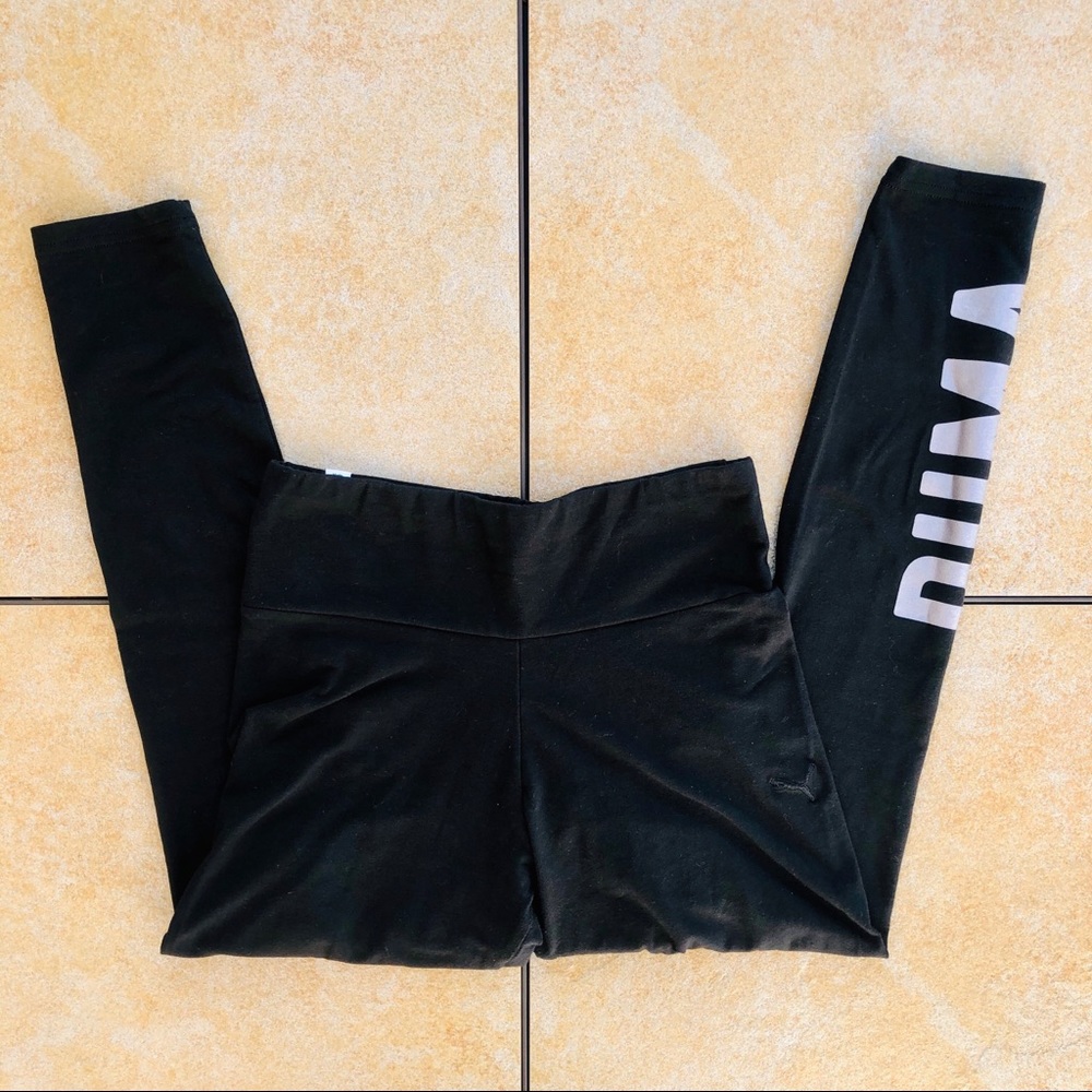Puma Leggings Black Large w/Silver Leg Logo - Picture 5 of 8
